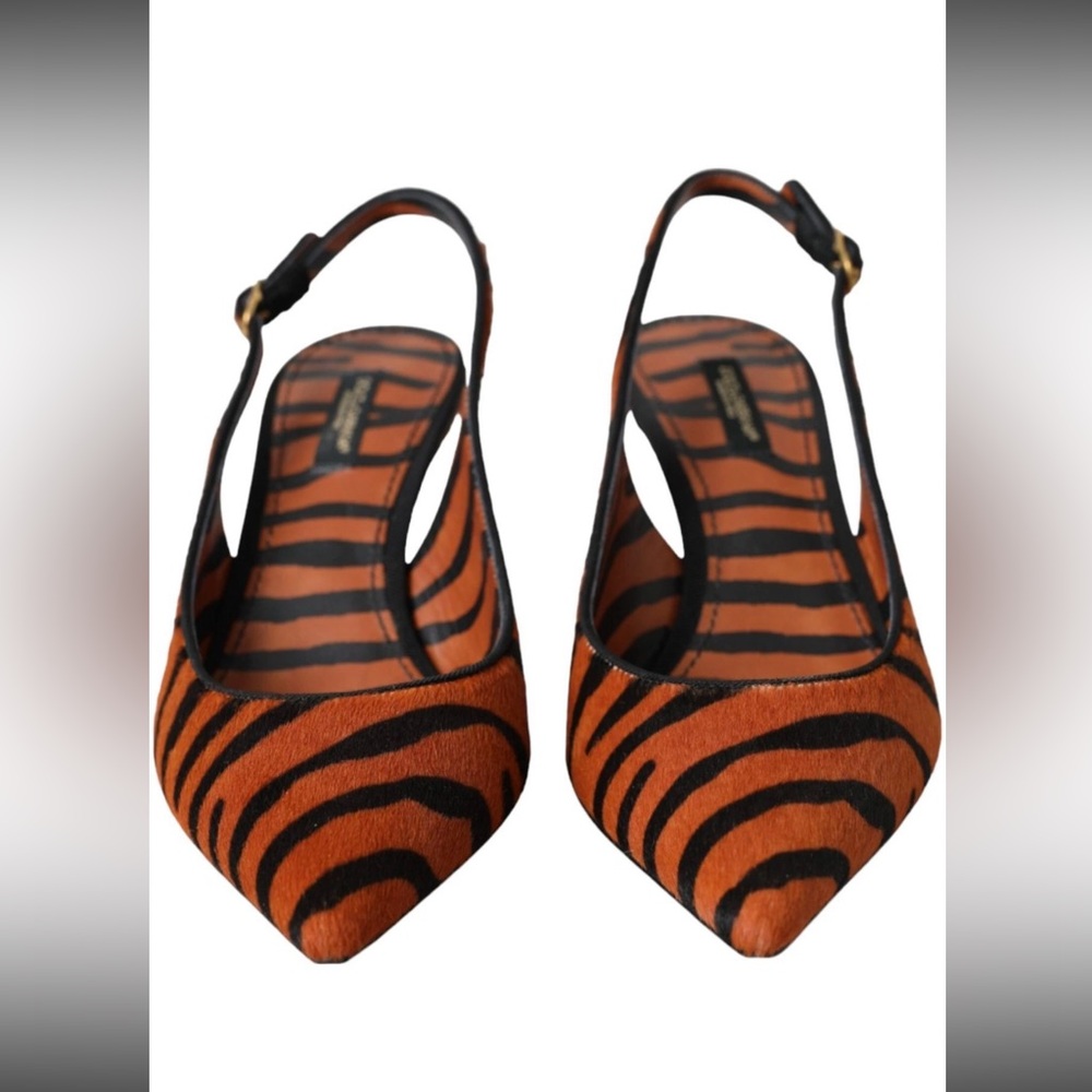 Dolce & Gabbana black and orange zebra print pony hair leather slingback shoe